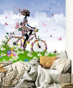 3D Flower Girl Bicycle KEP1601 Wallpaper Mural Self-adhesive Removable Sticker Review