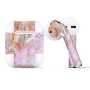 Skins Wraps compatible for Apple Airpods  Rose Peach Pink Marble Pattern Review