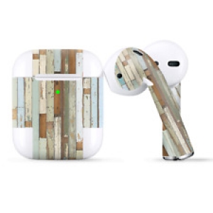 Skins Wraps compatible for Apple Airpods  Beach Wood Panels Teal White Wash Review
