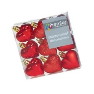 Christmas Decorations 9 Pack 40mm Multi Finish Heart baubles – Red Review