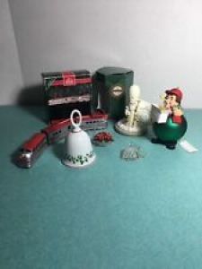 Lot Of 6 Holiday Christmas Decorations Bell Train Dept 56 Cookie Stamp Review