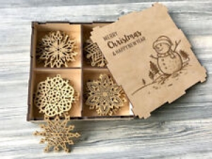 Set of 8-24x Wooden Christmas Decorations Ornament Snowflakes Wood Xmas Gift Box Review