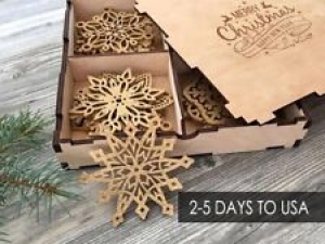 Set of 8-24x Wood Christmas Decorations Snowflake Ornament Rustic Gift Box Xmas Review