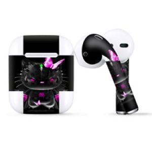 Skins Wraps compatible for Apple Airpods  cute Kitty in black Review
