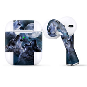Skins Wraps compatible for Apple Airpods  Howling Wolves at Moon Review