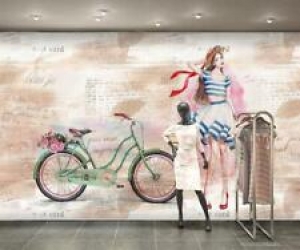 3D Girls Bicycle ZHUA944 Wallpaper Wall Murals Removable Self-adhesive Zoe Review