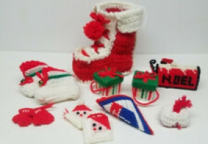 LOT 12  Woven Yarn  CHRISTMAS  DECORATIONS   Stockings Mittens, Boxes, Ornaments Review