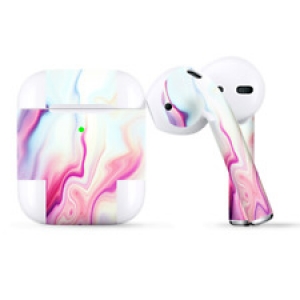 Skins Wraps compatible for Apple Airpods  Pink Marble Glass pastel Review