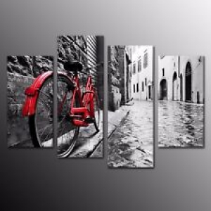 Modern Red Bicycle 4 Piece Canvas Wall Art Print Painting Picture Home Decor Review