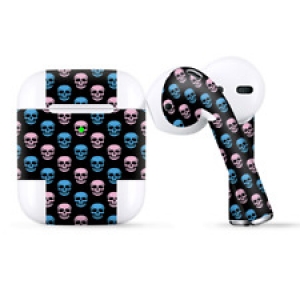 Skins Wraps compatible for Apple Airpods  pink blue skulls black background Review