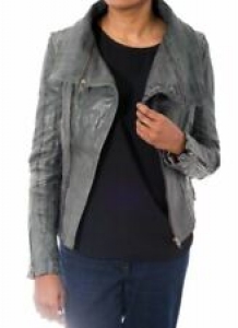 Women Latest Style Solid Lambskin Leather Plain and Croc Patterned Grey Jacket Review