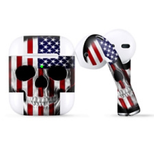 Skins Wraps compatible for Apple Airpods  American Skull Flag in Skull Review