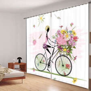 Girl Bicycle Flower 3D Blockout Photo Mural Printing Curtain Draps Fabric Window Review
