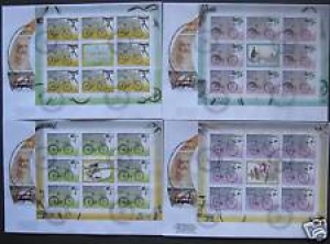Russia 2008 Bicycles 4 FDC with sheetlets 8 stamps each Review
