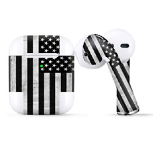 Skins Wraps compatible for Apple Airpods  Black White Grunge Flag USA America Review