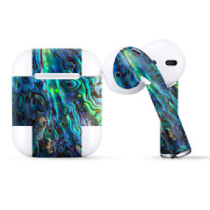 Skins Wraps compatible for Apple Airpods  Abalone Shell Green Swirl Blue Gold Review
