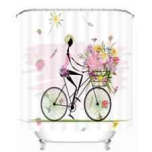 Girl Riding A Bicycle 3D Shower Curtain Polyester Bathroom Decor  Waterproof Review