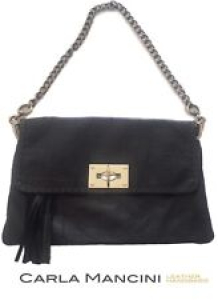 Carla Mancini Croc Embossed Handbag Purse Shoulderbag Clutch W/Tassel Black Review