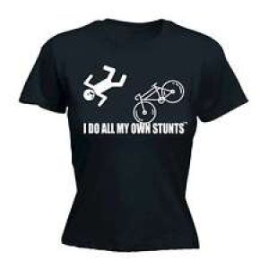 Funny Womens t shirt I Do All My Own Stunts Bicycle Bike FITTED T-SHIRT Birthday Review