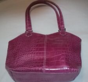 St Johns Bay pink mock croc patent satchel shoulder handbag 13″x9x4″ & cosmetic  Review