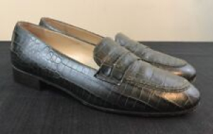 Talbots Womens Green Croc Leather Penny Loafer Shoe Size 6W Italy Review