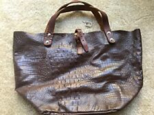 Estellon France Authentic Brown Leather Tote Embossed Croc Review