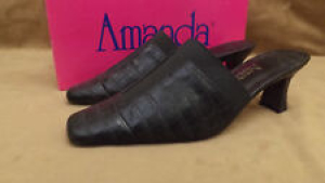 NEW AMANDA Women’s Black Slip-on Croc Print Sandals/Pumps sz 8.5 Med Review