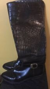 Via Appia Black Leather Vtg Croc/Aligator Print Tall Riding Boots Womens Sz 5.5M Review