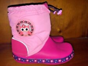 CROCS Muk Luk HOOT OWL Pink Boots Galoshes Snow Rain Girls Boots Shoes Sz 3 👞6 Review