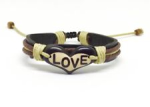 Mens  Leather  Bracelet With Plate “Love” with a Heart Cuff Womens Bracelets RB Review