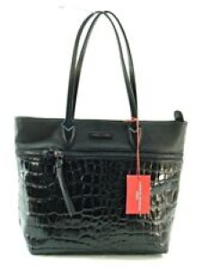 NEW ~ CHARLES  JOURDAN PARIS Black MERRI Croc Embossed Leather Tote Shopper Bag  Review
