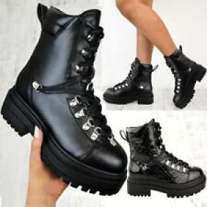 Womens Chunky Hiker Ankle Boots Metal Hardware D Rings Padded Military Shoes New Review