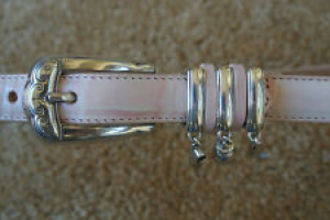BRIGHTON Pink Embossed Leather Belt M NWOT$ Moc Croc! Golf Silver Charms! Birdie Review