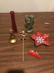 LOT Christmas Decorations Candle Holder Plate Santa Claus St Nick Statue Review