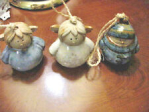 3 CERAMIC CHRISTMAS DECORATIONS SITTING OR HANGING SNOWMAN AND ANGELS Review