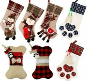 Christmas Stockings Reindeer Snowman Santa Claus Socks Plaid Gift Bags Xmas Review