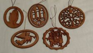 SET OF 5 LASER CUT WOODEN ORNAMENTS Candles, Carolers, Angel, Ball, Praying Hand Review