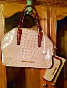 BRAHMIN Hudson Croc Satchel Linen Cream Brown Leather Bag+WALLET/CHECKBOOK NWOT Review