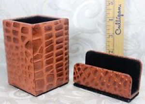 Desktop Leather Pen Box Office & Business Card Holder with Croc Embossed Print Review