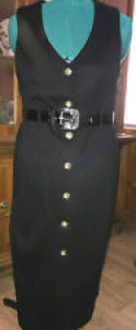 Niki & Danielle 10P black jumper dress acrylic knit front button croc look belt Review