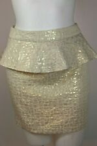 S Metallic Shimmer Peplum Nude Beige Gold Mini Skirt Croc Print Crocodile Women Review