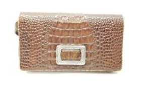 Vtg BRIGHTON Brown Leather Croc Clutch Organizer/Wallet Purse Crossbody Bag Review