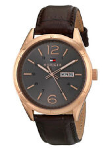 NEW TOMMY HILFIGER ROSE GOLD TONE, BROWN CROC. LEATHER BAND WATCH 1791058 Review