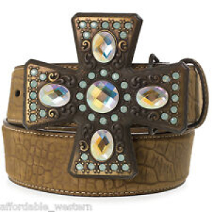 Nocona ~ Leather BELT & Chunky BUCKLE ~ Cross CRYSTALS 82 Review