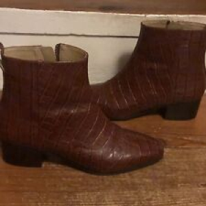 Talbots Size 7.5B Dakota: Dark Amber Rust Women’s Croc-Look Leather Ankle Boots  Review