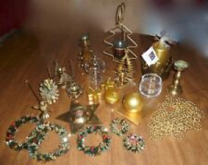 LARGE LOT of GOLD & BRASS CHRISTMAS DECORATIONS, CANDLEHOLDERS & CANDLES Review