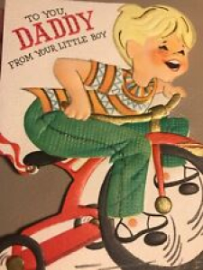 Vintage Fathers Day Card Hallmark Diecut Boy Red tricycle Bike Bicycle Review