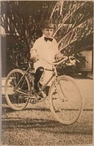 Real Photo Postcard RPPC ~ Handsome Boy Riding Two Wheeler Bicycle  Review