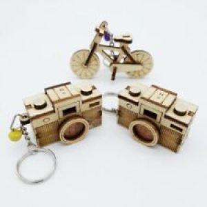 Miniature Keychain Charm Figurine Camera or Bicycle Bamboo Wood Handmade Eco Review