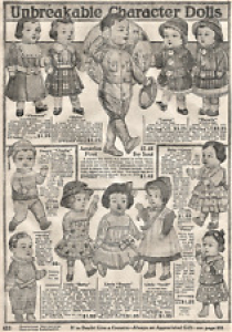 1917 Smyth Catalog 8 Page DOLLS Unbreakable Character Boy Scout Baby Kewpie Toys Review